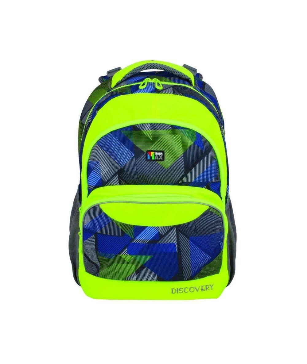 Plecak neonowy do szkoły TIGER MAX DISCOVERY - Neonowy zielony, zdrowy plecak szkolny 