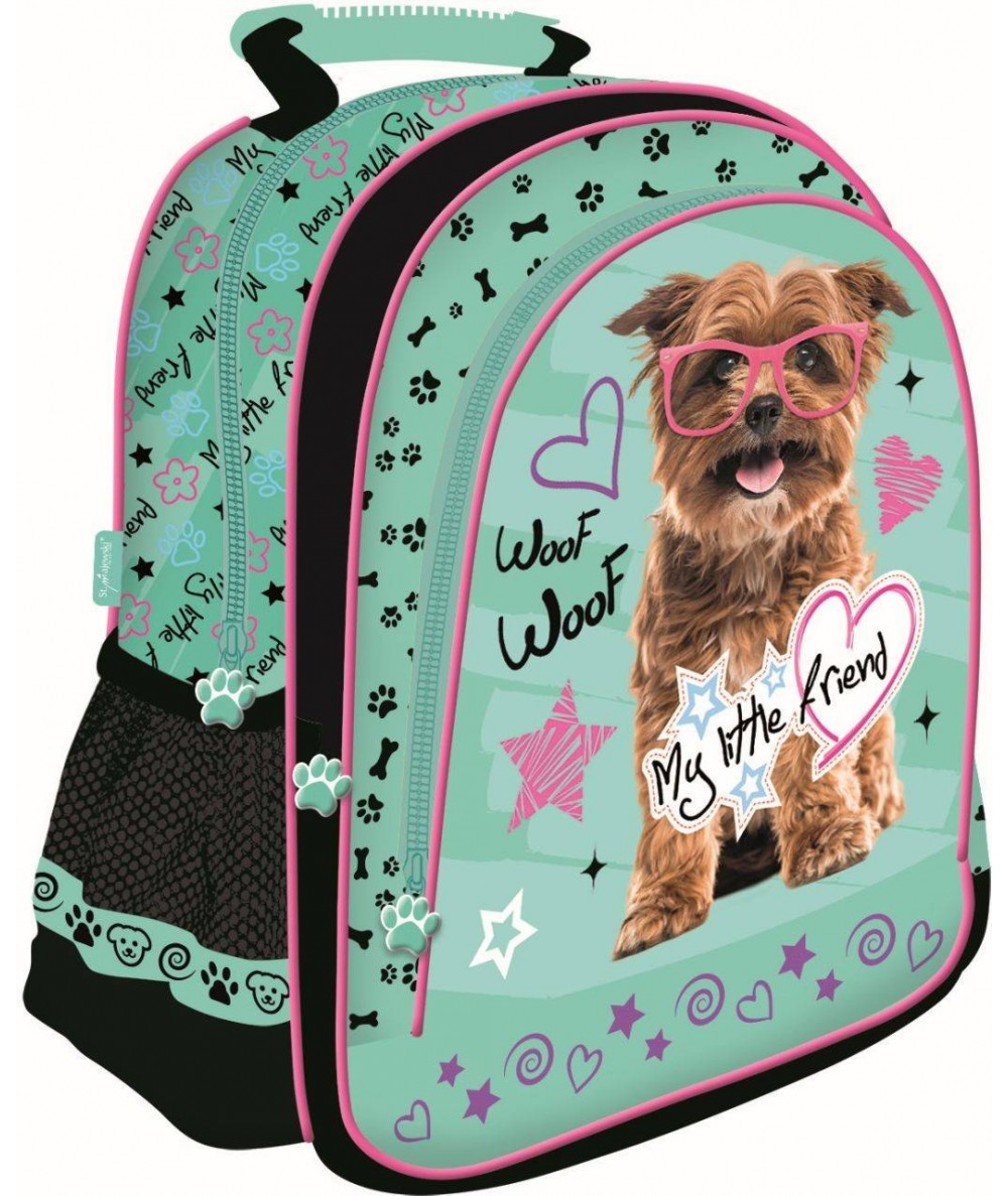Plecak z psem: miętowy do 1 klasy LITTLE FRIEND dla dzieci