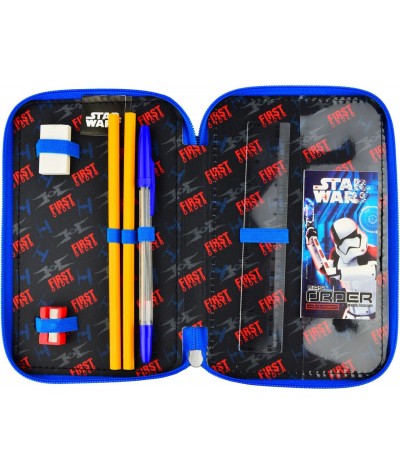 Niebieski piórnik trzykomorowy Star Wars z wyposażeniem dla chłopca