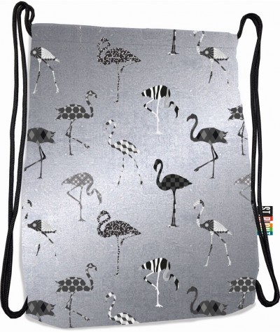 Worek fullprint / plecak na sznurkach srebrny z flamingami ST.RIGHT Silver Flamingo błyszczący