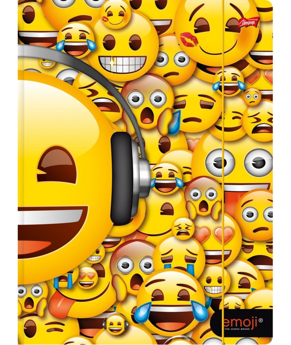 Teczka z gumką A4 Emoji z emotkami z żółtymi buźkami wszystkie emocje słuchawki