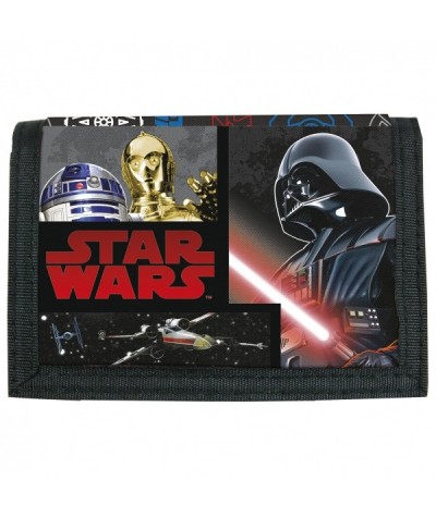 Czarny portfel Star Wars dla chłopca z Gwiezdnymi wojnami Vader R2-D2
