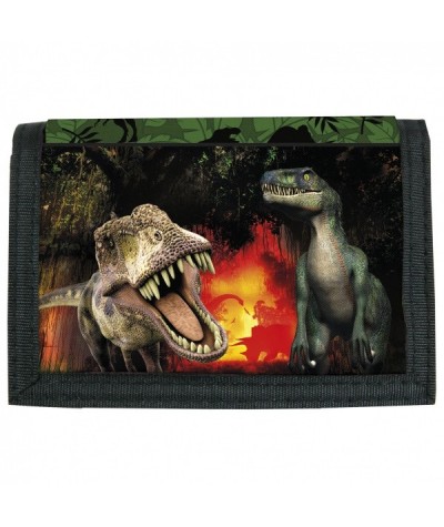 Zielony portfel z dinozaurem dla chłopca z tyranozaurem