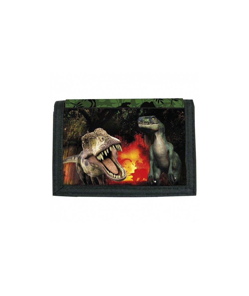 Zielony portfel z dinozaurem dla chłopca z tyranozaurem