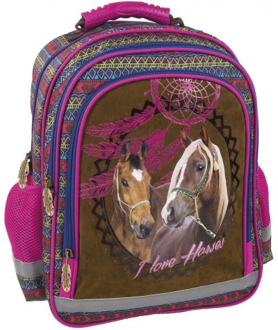 Brązowy plecak z koniem do szkoły - 2 komory I Love Horses łapacz snów