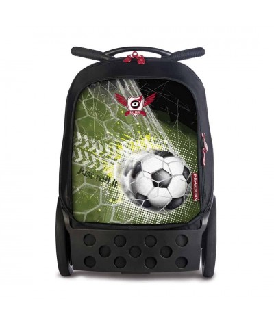 Plecak na kółkach Roller czarny z piłką nożną dla chłopaka, walizka szkolna roller