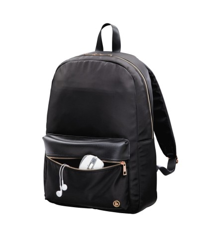 Czarny plecak glamour na laptop dla młodzieży, plecak miedziane zamki