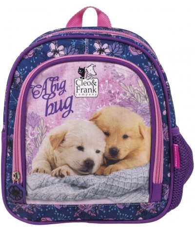 Fioletowy plecaczek dla przedszkolaka z pieskiem małe labradorki Cleo & Frank