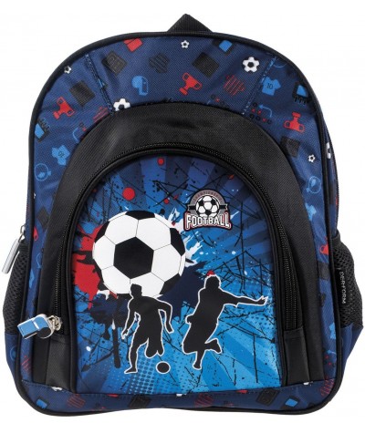 Niebieski plecak dla dziecka z piłką nożną do zerówki i na wycieczkę mały