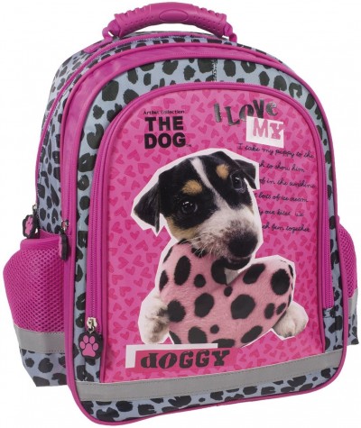 Różowy plecak z pieskiem do 1 klasy The Dog w łatki 