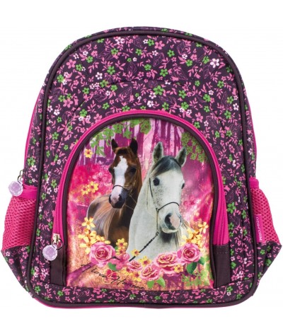 Kolorowy plecak do dziecka z koniem do zerówki i na wycieczkę dla dziewczynki w kwiaty