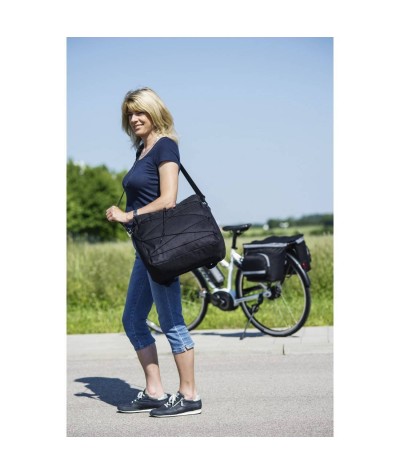 Torba na rower, sakwy rowerowe na wycieczkę, na zakupy, czarne z szarymi elementami - torba na ramię