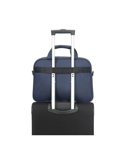 Torba na laptopa na walizkę, gładka czarna z niebieskimi dodatkami, męska torba na laptop