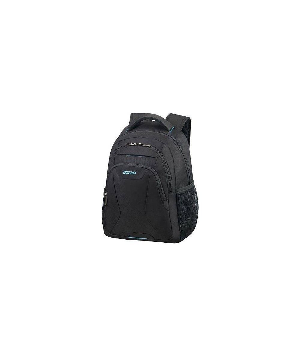 Czarny plecak na laptop 15,6" niebieskie dodatki do szkoły, na studia