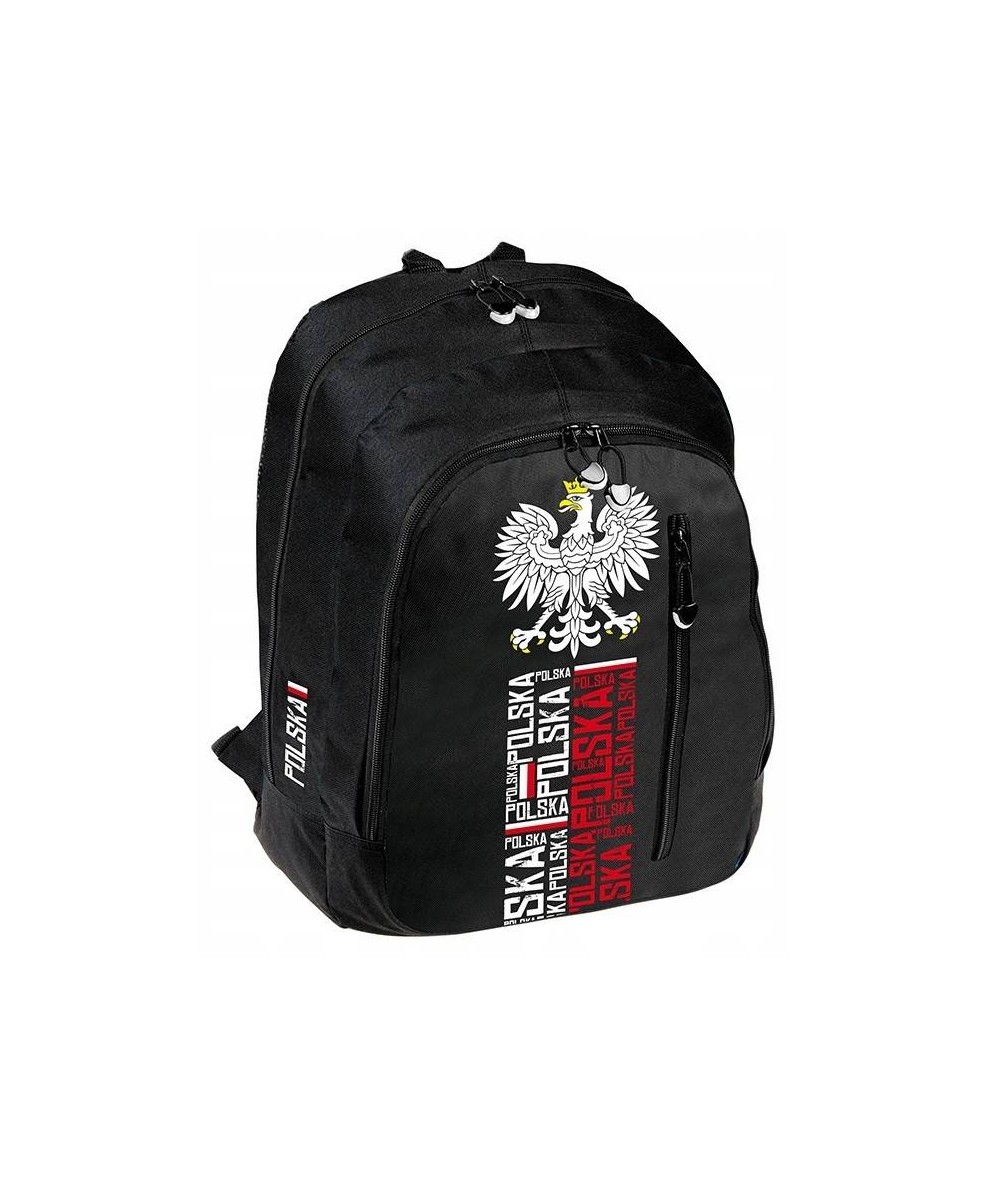 Plecak patriotyczny Polska z Orłem męski czarny do szkoły lub młodzieżowy