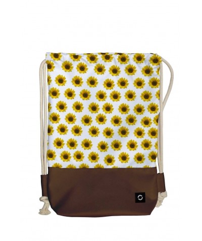 Żółty plecak na sznurkach, plecak miejski worek ze słonecznikami dla dziewczyny