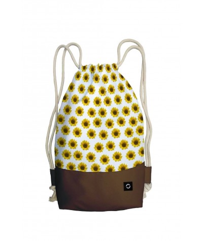 Żółto-biały plecak na sznurkach, worek ze słonecznikami dla dziewczyny