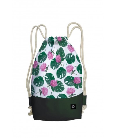 Kolorowy plecak na sznurkach, worek z kwiatami i liśćmi tropikalnymi dla dziewczyny