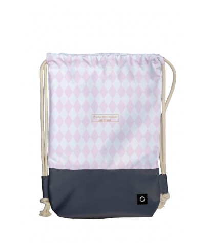 Biało-różowy plecak na sznurkach, worek z rombami dla dziewczyny