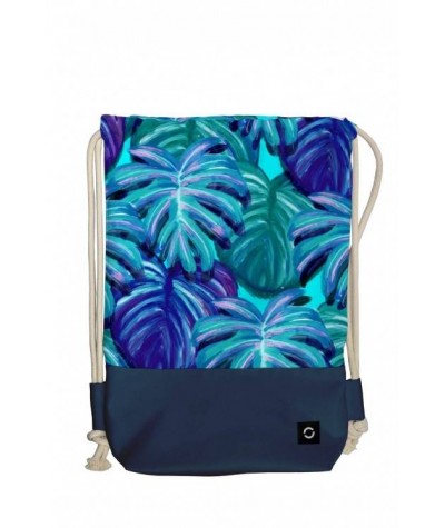 Seledynowy plecak na sznurkach, worek liście tropikalne dla dziewczyn