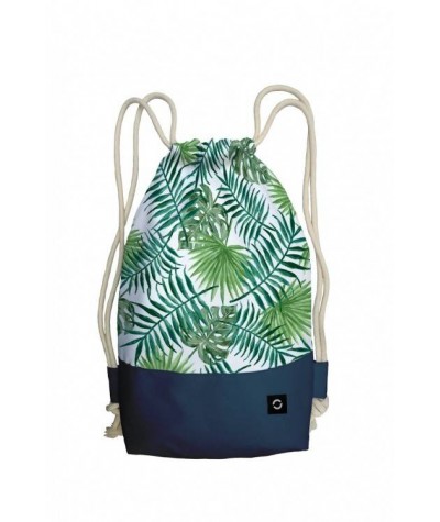 Plecak na sznurkach, worek zielony z tropikalnymi liśćmi, tropikalny plecak na sznurkach