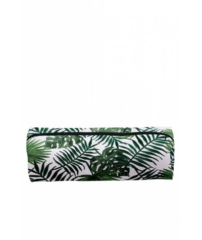 Piórnik w liście tropikalne biały z zielonymi roślinami, piórnik tropiki, piórnik dżungla