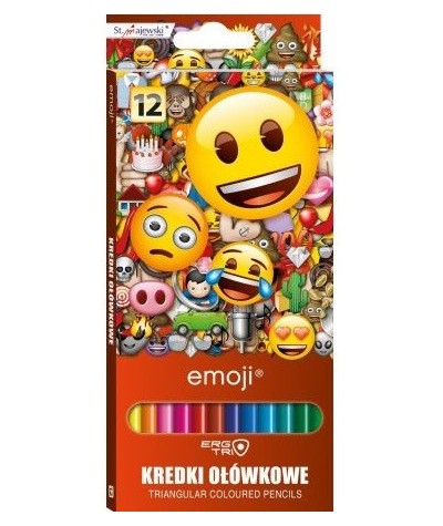 Emoji kredki w drewnianej oprawie 12 kolorów, kredki emotikony