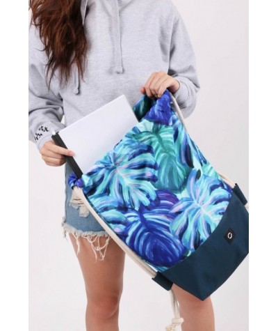 Seledynowy plecak na sznurkach, worek liście tropikalne dla dziewczyn