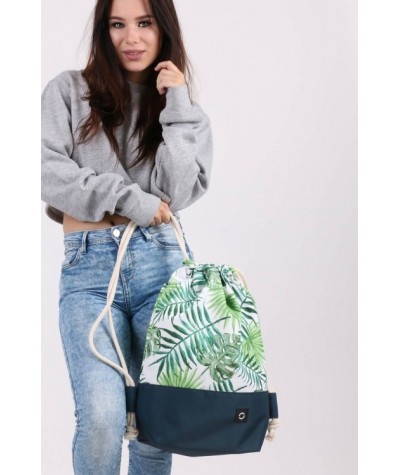 Biało-zielony plecak na sznurkach, worek liście dla dziewczyn, tropiki