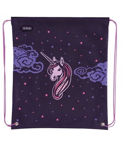 Fioletowy worek na wf z jednorożcem dla dziewczynki Herlitz, plecak na sznurkach dla dziewczny fioletowy