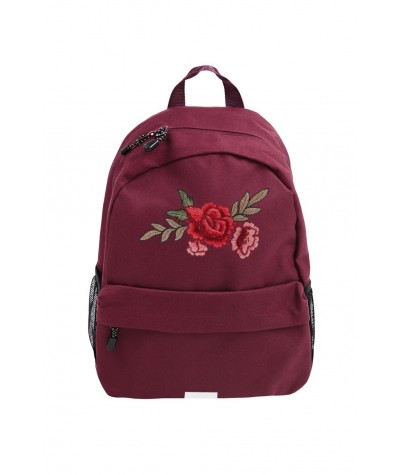 Bordowy plecak z różą z przegrodą na laptopa