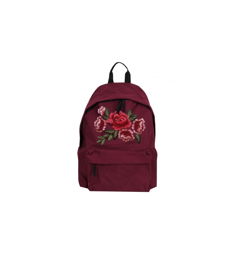 Bordowy plecak na laptop z różą naszywaną dla dziewczyn