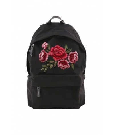 Czarny plecak na laptop z różą naszywaną dla dziewczyn