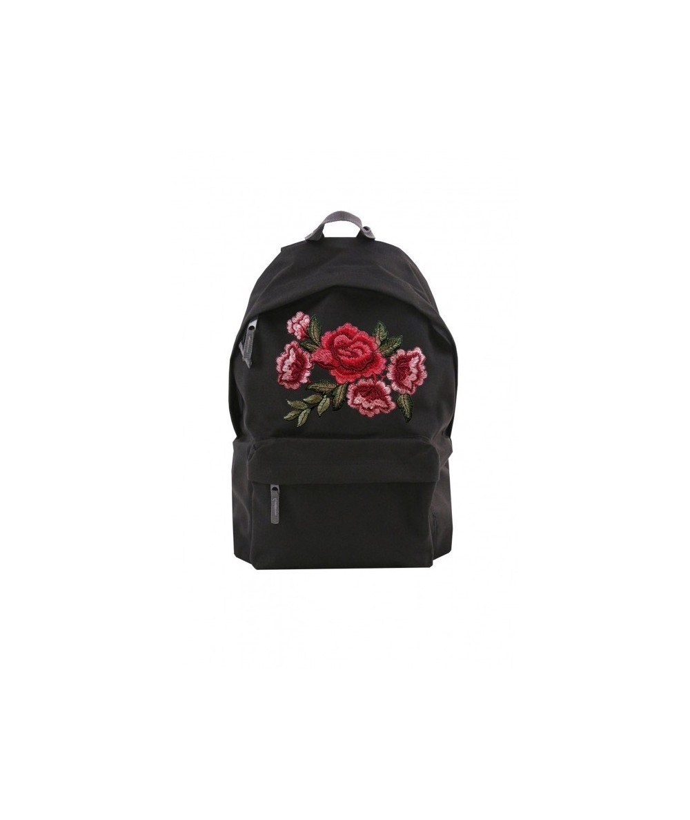 Czarny plecak na laptop z różą naszywaną dla dziewczyn