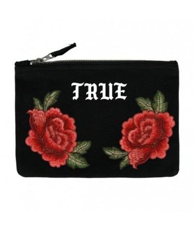 Czarna Kosmetyczka z haftem Roses "TRUE"