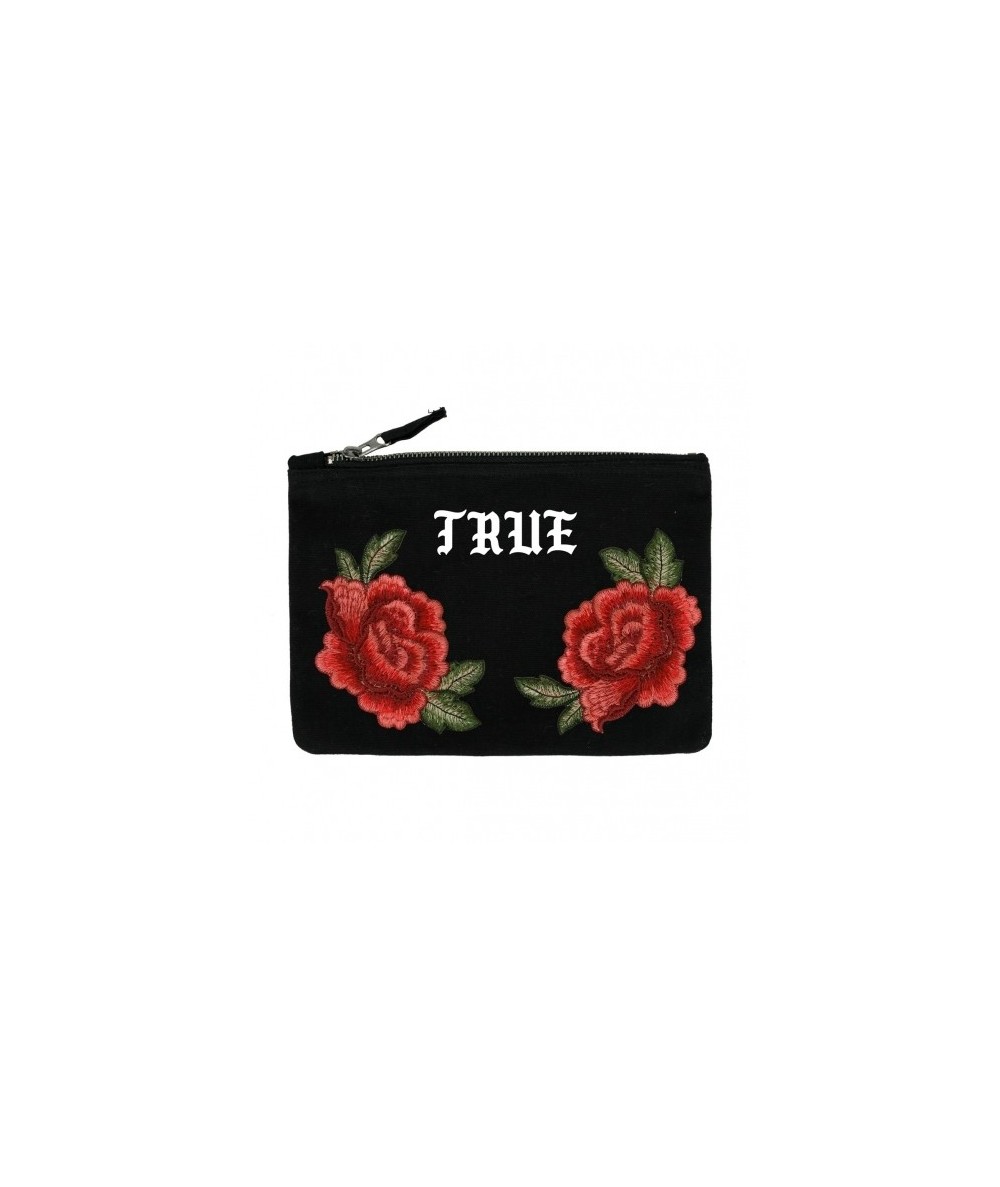 Czarna Kosmetyczka z haftem Roses "TRUE"