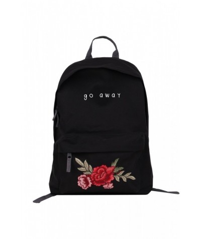 Plecak z kwiatem haftowanym czarny dla dziewczyny, plecak z napisem go away