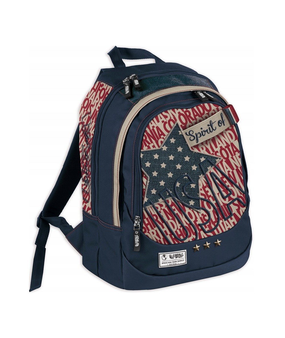 Granatowo-beżowy plecak amerykański USA dla nastolatka