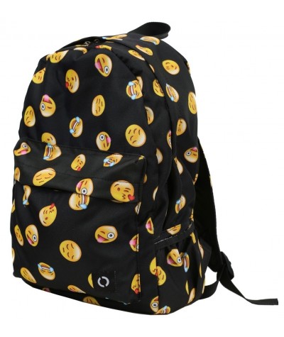 Czarny plecak z żółtymi emotikonami, plecak z emotkami dla ucznia