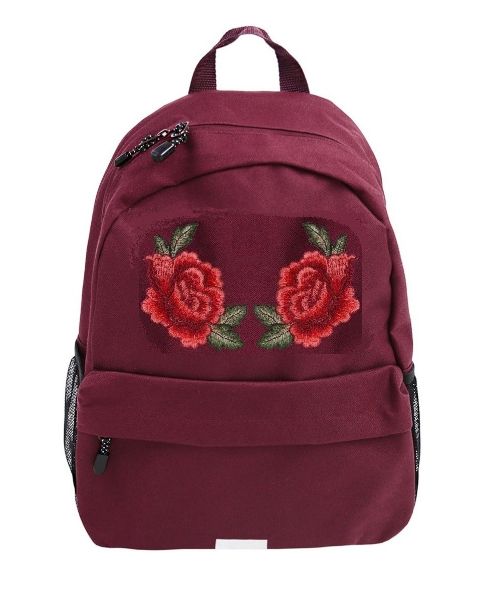 Plecak miejski z czerwoną różami - haftowana naszywka dla dziewczyny