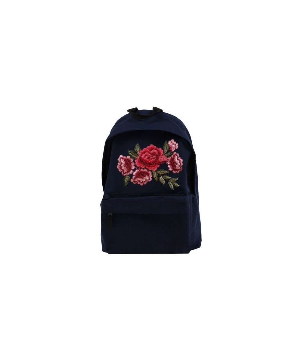 Granatowy plecak z różą naszywaną dla dziewczyn