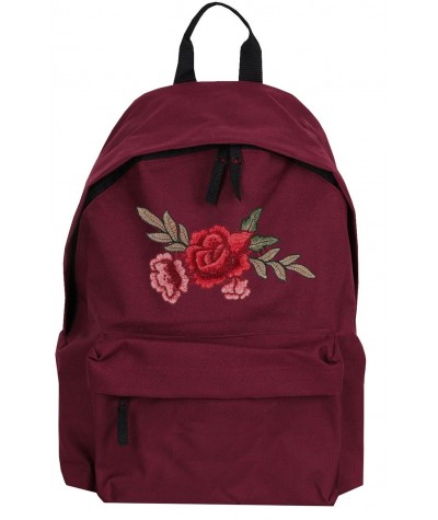 Plecak miejski z czerwoną różą - haftowana naszywka dla dziewczyny