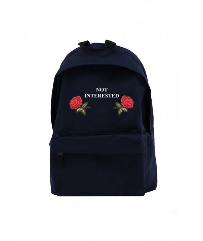 Czarny plecak z różami i napisem not interested dla dziewczyny