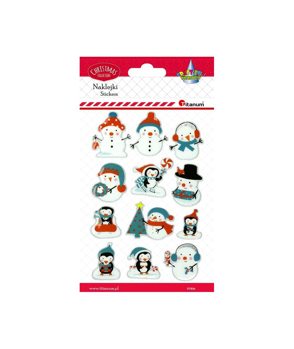 Naklejki wypukłe Boże Narodzenie 10x18,5cm bałwanki, pingwiny