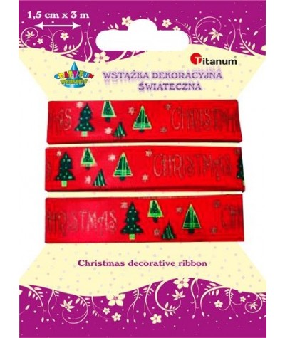 Wstążki dekoracyjne czerwone szer.1,5cm Christmas, choinki 3m
