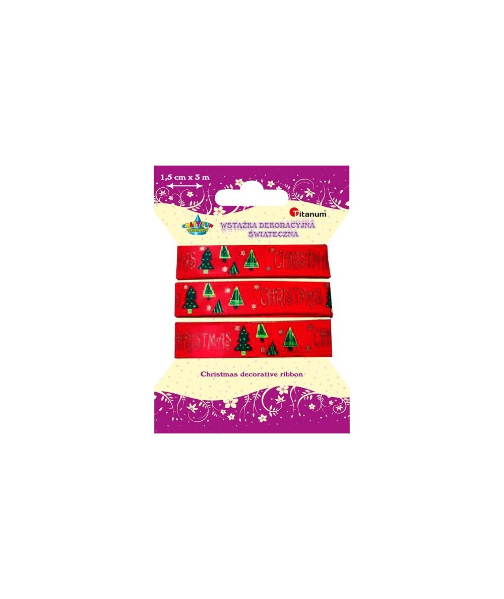 Wstążki dekoracyjne czerwone szer.1,5cm Christmas, choinki 3m