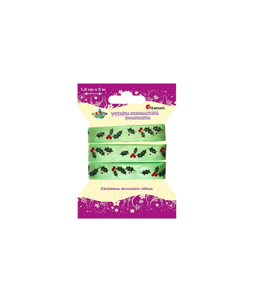 Wstążki dekoracyjne zielone szer.1,5cm ostrokrzew