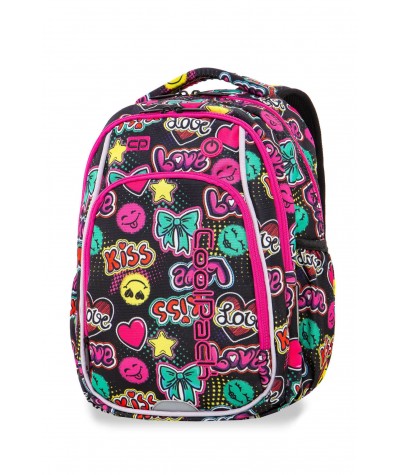 Kolorowy plecak z napisami Kiss & Love do 1 klasy CoolPack Strike S LEDPACK