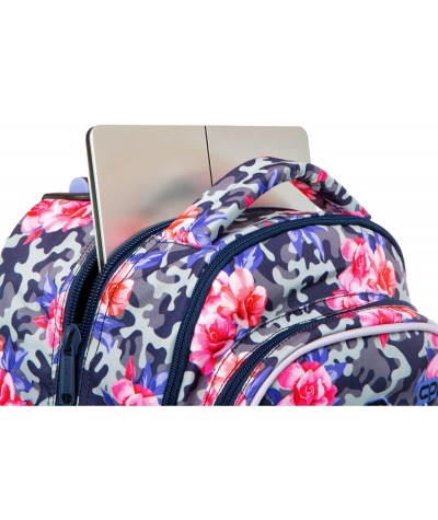 Świecący plecak na kółkach w róże i moro CoolPack Junior Camo Roses na laptopa