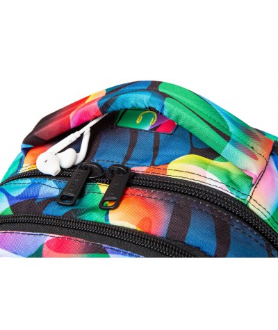Świecący plecak tęczowe liście 3 komory CoolPack Joy L Rainbow Illusion port na słuchawki